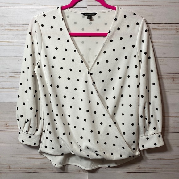 Banana Republic Polka Dots Wrap Front Long Sleeve Blouse